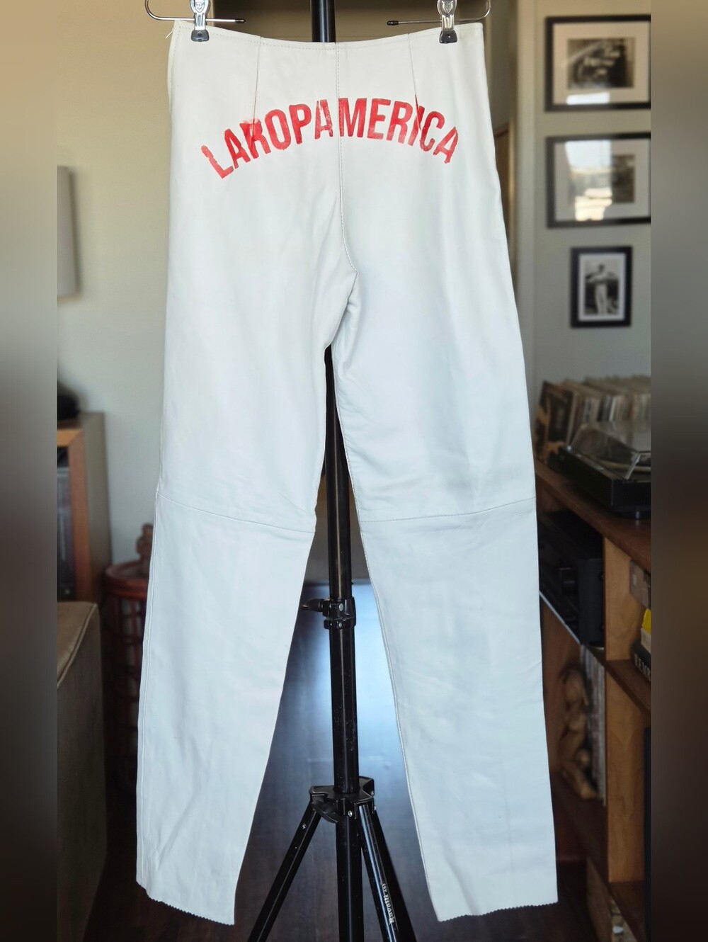 LA ROPA MERICA White Leather Pants with Red Logo